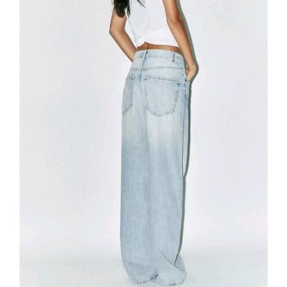 NWT Zara High Rise extra wide-leg blue jeans size 0 Light Blue Wash 31" Inseam - Picture 3 of 10